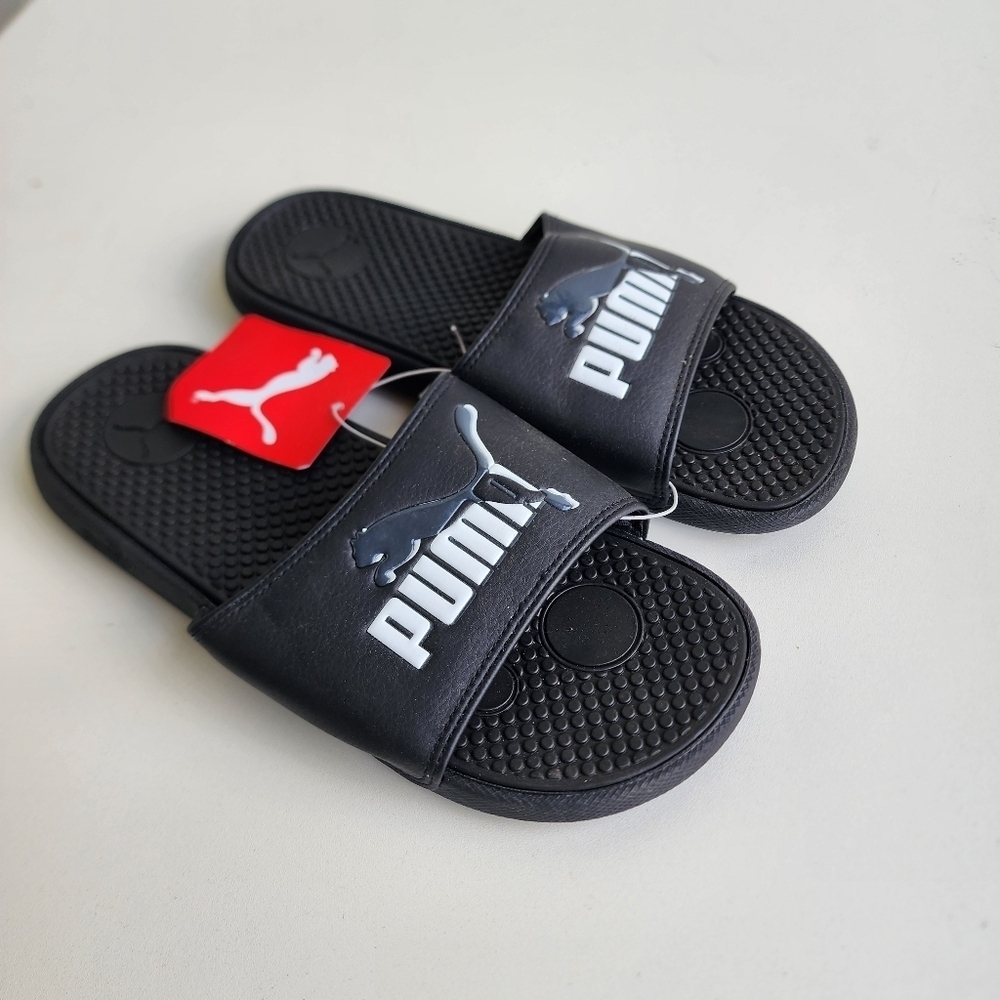 NWT Puma Cool Cat Leap JR Slide Youth Boys Black Casual Sandals 383619 Sz 6C